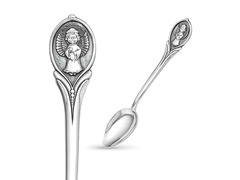 Серебряная чайная ложка с объемной гравюрой в виде маленького ангелочка на  ручке